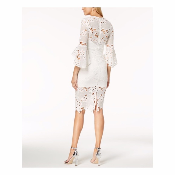 BARDOT Lace Bell Sleeve V Neck Sheath Formal Dress - Picture 3 of 8